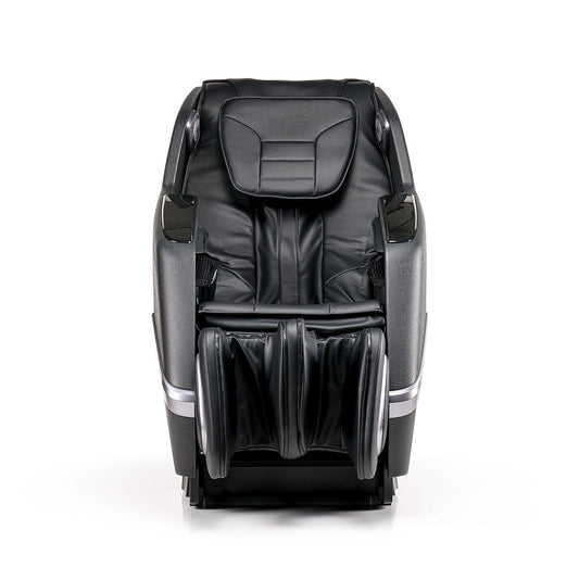 Zwarte leren massagestoel met modern design van iRest Chillin Open voor ultieme ontspanning