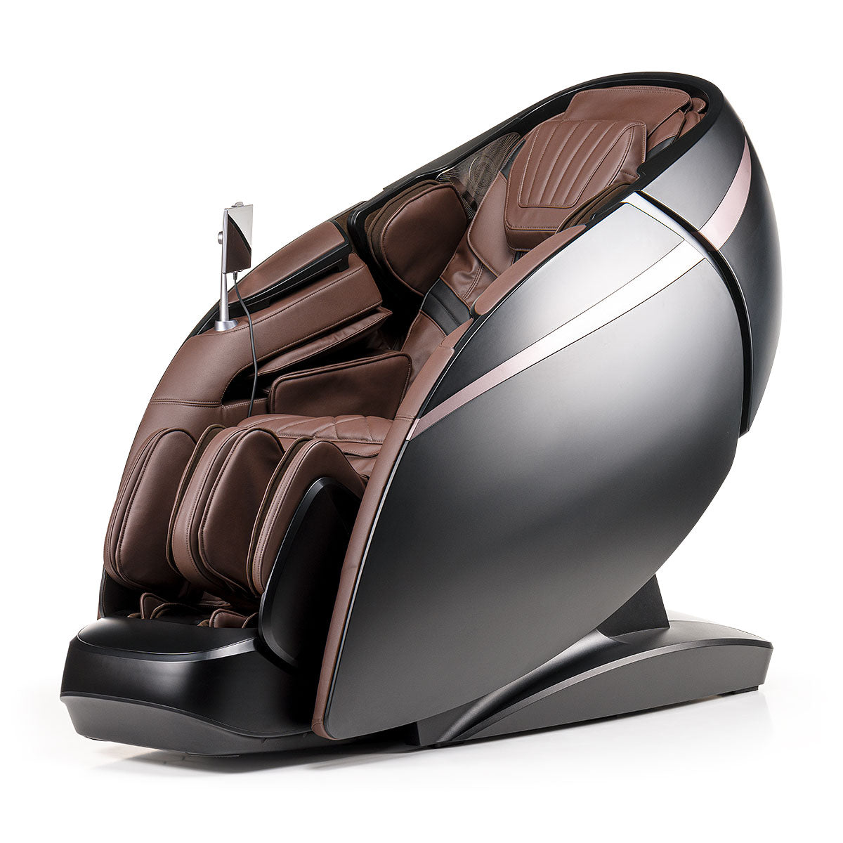 High-tech iRest Maesthron Massagestoel in sleek zilver en bruin ontwerp