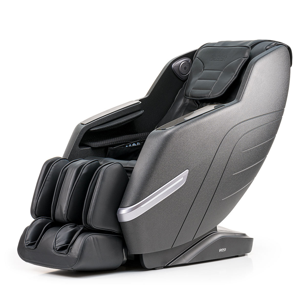 Moderne Ontsnap aan stress met de iRest Chillin zero gravity massagestoel in grijs en zwart
