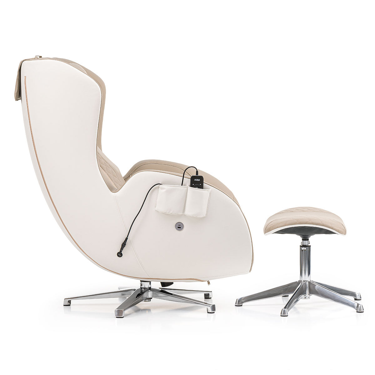 Moderne witte leren ligstoel met hocker, perfect voor de iRest QL massagestoel