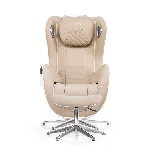 Beige iRest QL massagestoel met automatische programma’s en chrome base voor ultiem comfort