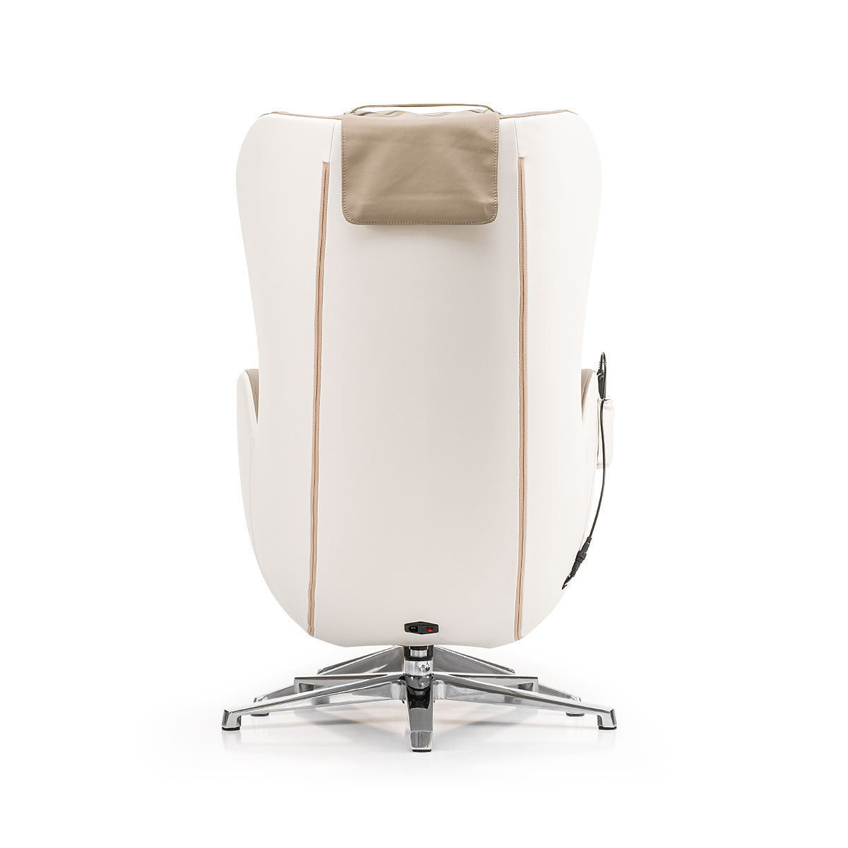 Witte draaifauteuil met hoofdsteun en metalen voet bij iRest QL massagestoel