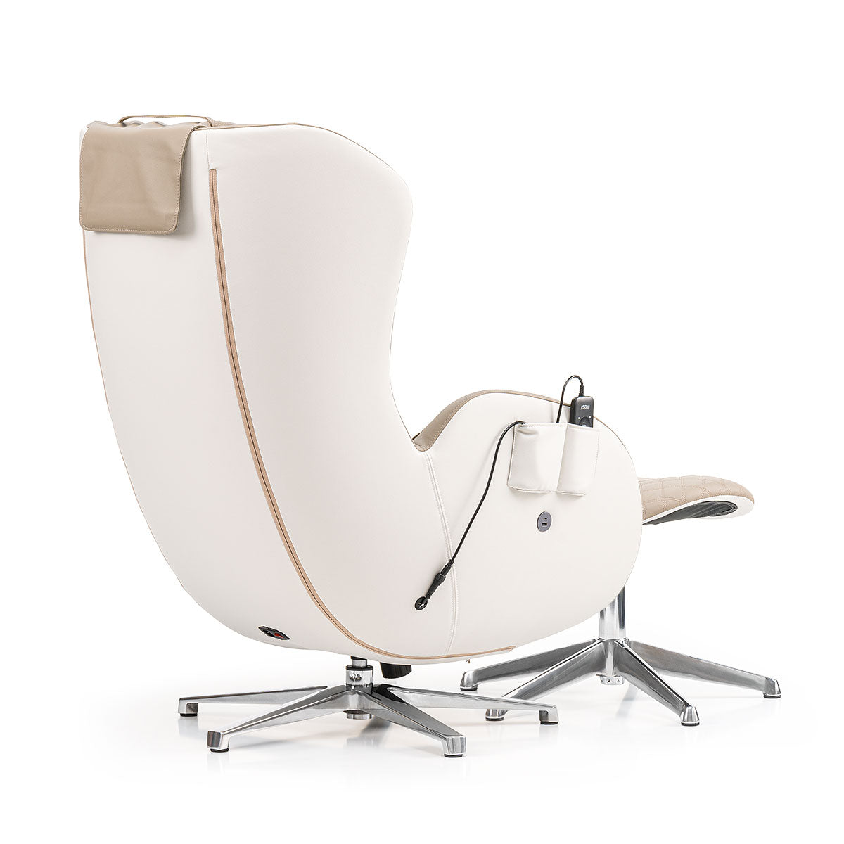 Sleek witte leren fauteuil met chrome basis, perfect voor iRest QL massagestoel met automatische programma’s