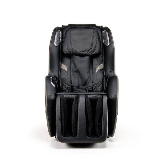 Zwart lederen massagestoel met hoge rugleuning en armleuningen, iREST EASYQ