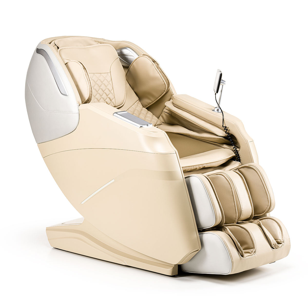 Luxueuze beige en witte iRest Supearl massagestoel met mechanische kuitmassage