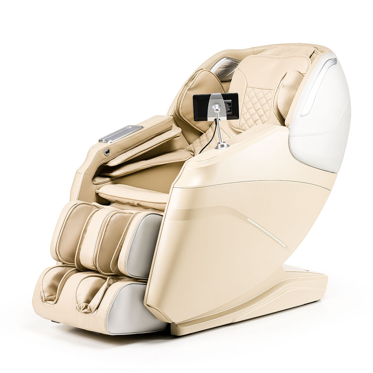 Luxueuze beige en witte iRest Supearl massagestoel met elektronische bediening en mechanische kuitmassage