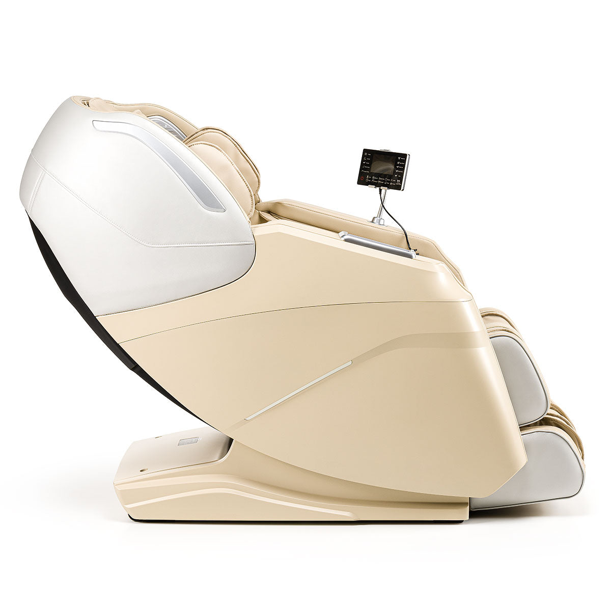 Creme kleurige iRest Supearl massagestoel met digitale controlepaneel en mechanische kuitmassage