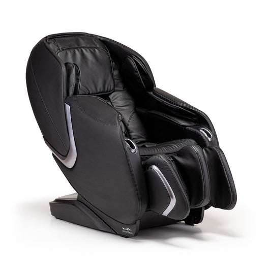 Zwarte leren massagestoel met masserende armen en automatische programmaās voor luxe comfort