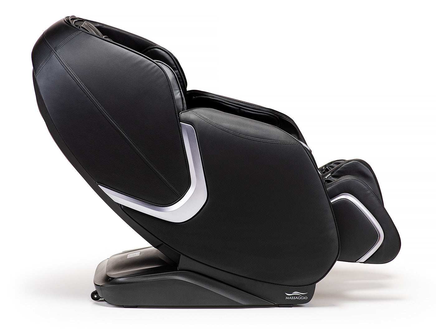 Zwarte leren massagestoel Massaggio Eccellente 2 met ergonomisch design en geavanceerde massagefuncties voor kantoor en hotelgebruik