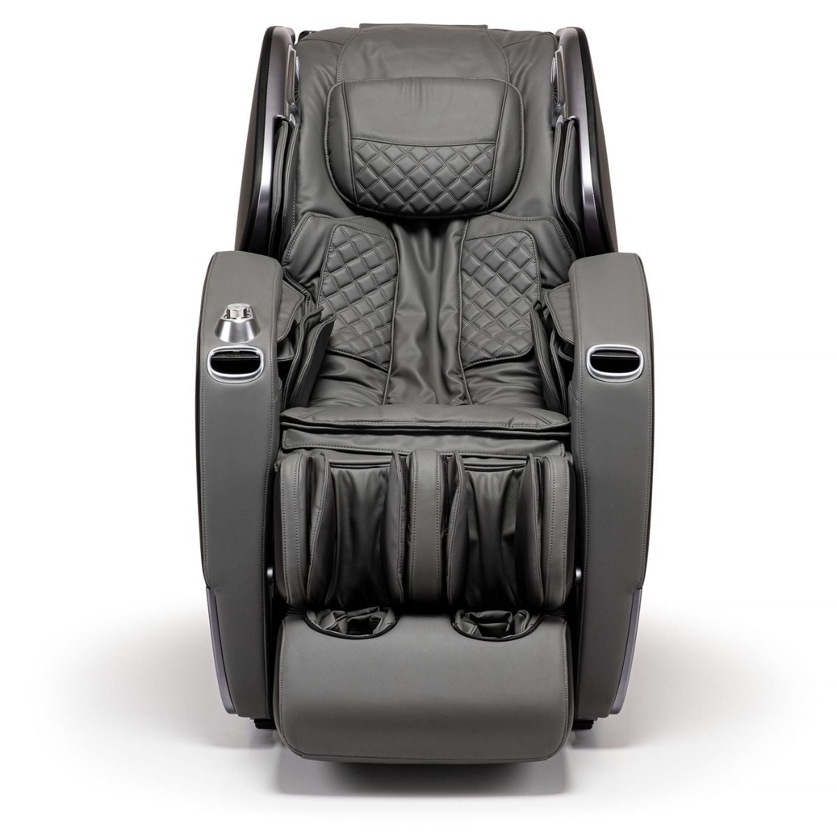 Luxueuze grijze leren massagestoel met quilted bekleding voor ultiem massaggio stravagante