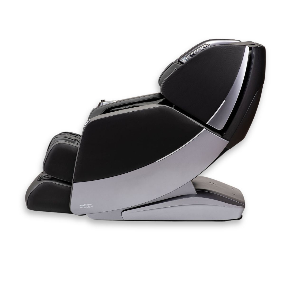 Stijlvolle zwarte en zilveren massagestoel met zero gravity, massaggio stravagante design