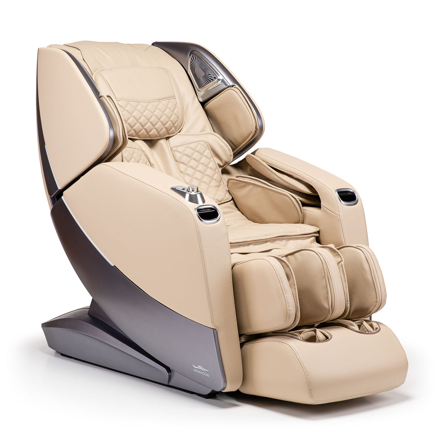Luxueuze beige leren massage stoel met design voor massaggio stravagante en zero gravity