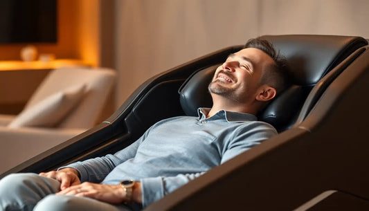 Reclining massage chair met persoon die geniet van algehele ontspanning en verschillende massagetechnieken.