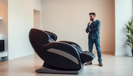 Moderne zwarte massagestoel met ergonomisch design voor de ultieme thuis spa-ervaring.