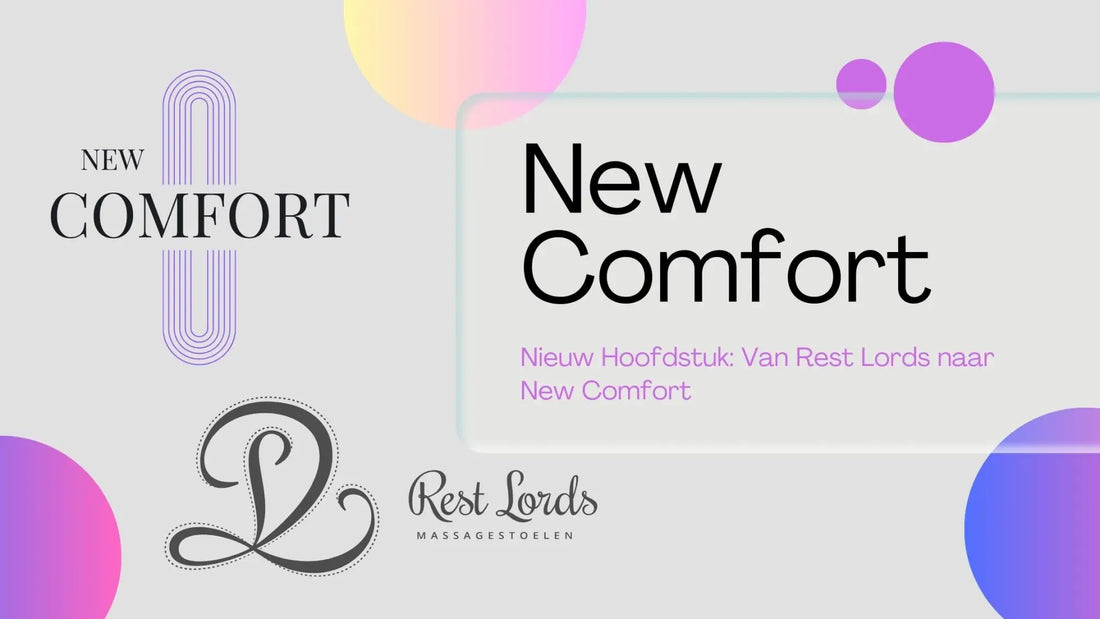 Stylized typography of New Comfort showcasing fonts for Rest Lords en ultieme ontspanning.