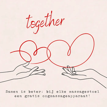 Massage stoel advertentie voor nieuwe comfort en gratis oogmassageapparaat.