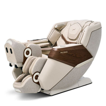 Bodyfriend Falcon SV massagestoel in beige met walnoot, schuin vooraanzicht