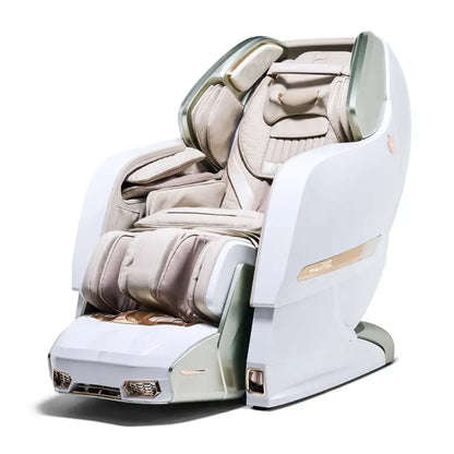 High-tech BODYFRIEND PHANTOM CARE massage chair met uitschuifbare voetsteun en beige bekleding