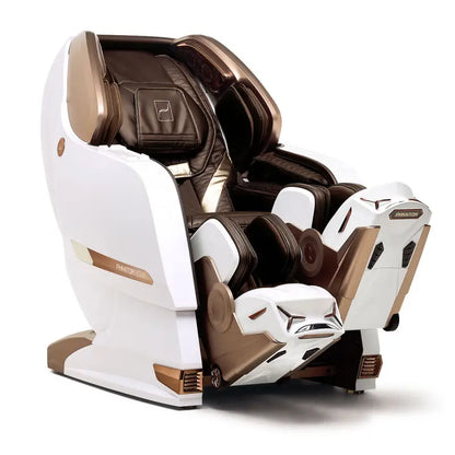 High-tech Bodyfriend Phantom Rovo massagestoel in wit en brons met donker leer