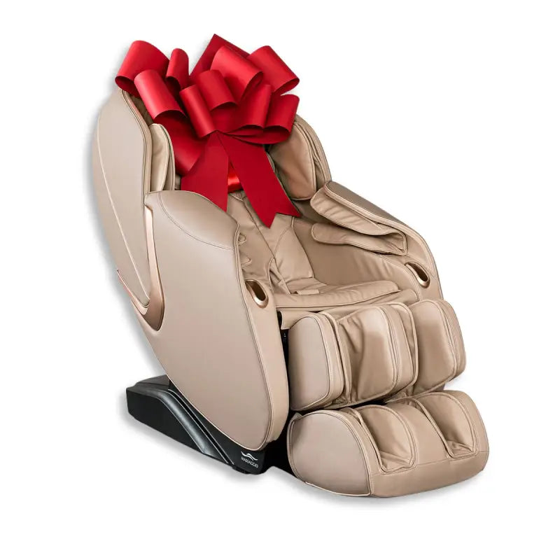 Beige massagestoel met grote rode strik voor Nieuwe Comfort ontspanning