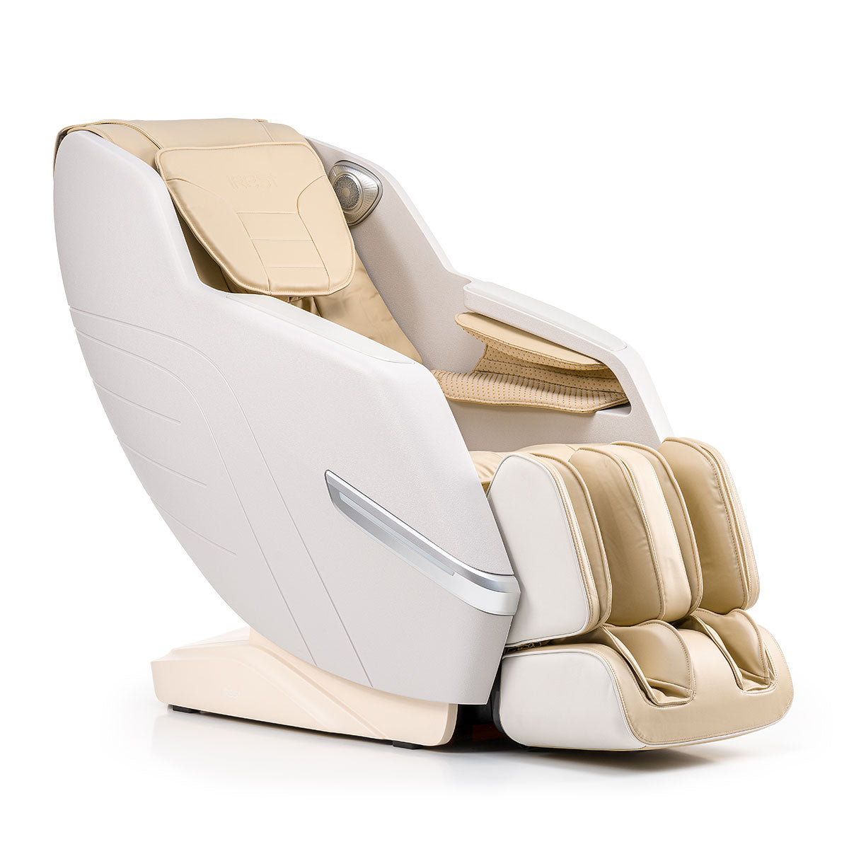 Soepele witte en beige massagestoel met automatische programma’s en zero gravity design