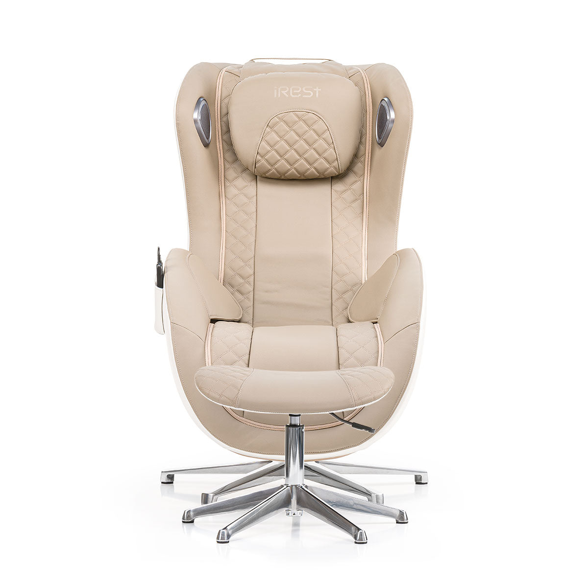 Beige iRest QL massagestoel met automatische programma’s en chrome base voor ultiem comfort