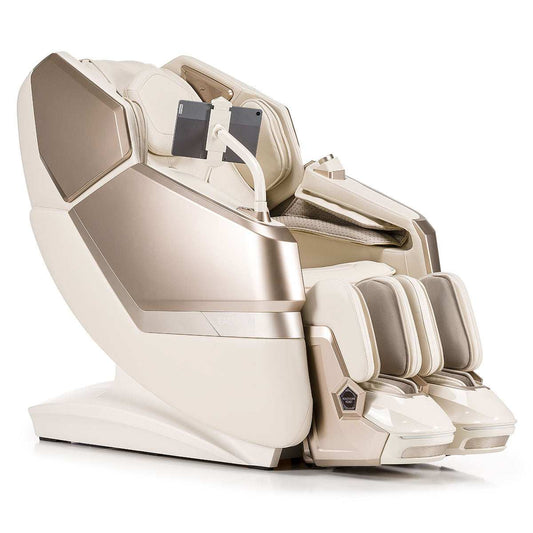 Massagestoel iRest Eagleton in crème-goud met innovatieve Rovo Walking technologie and dubbele massage mechanismen