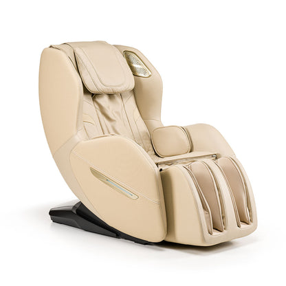 Beige leren massagestoel iREST EASYQ met een strak, modern design voor ultieme ontspanning