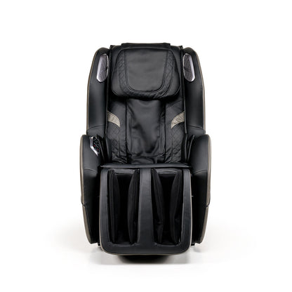 Zwart lederen massagestoel met hoge rugleuning en armleuningen, iREST EASYQ