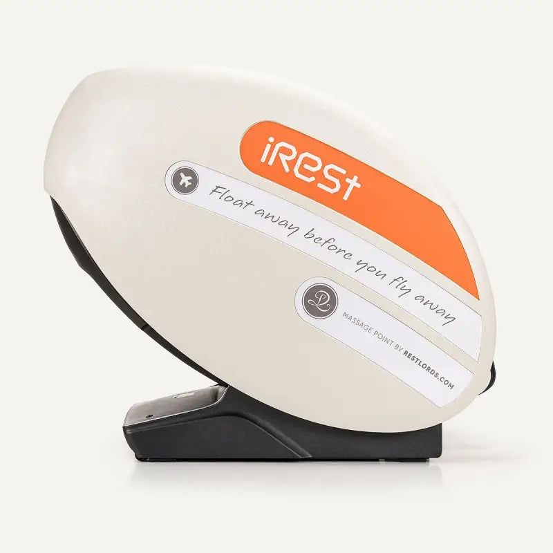 White and orange iRest R-Pass device on a sleek black base stand voor massagestoel iRest