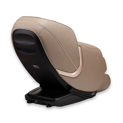 Beige leren massage stoel met ergonomisch design en subtiele aanraking voor ultieme ontspanning