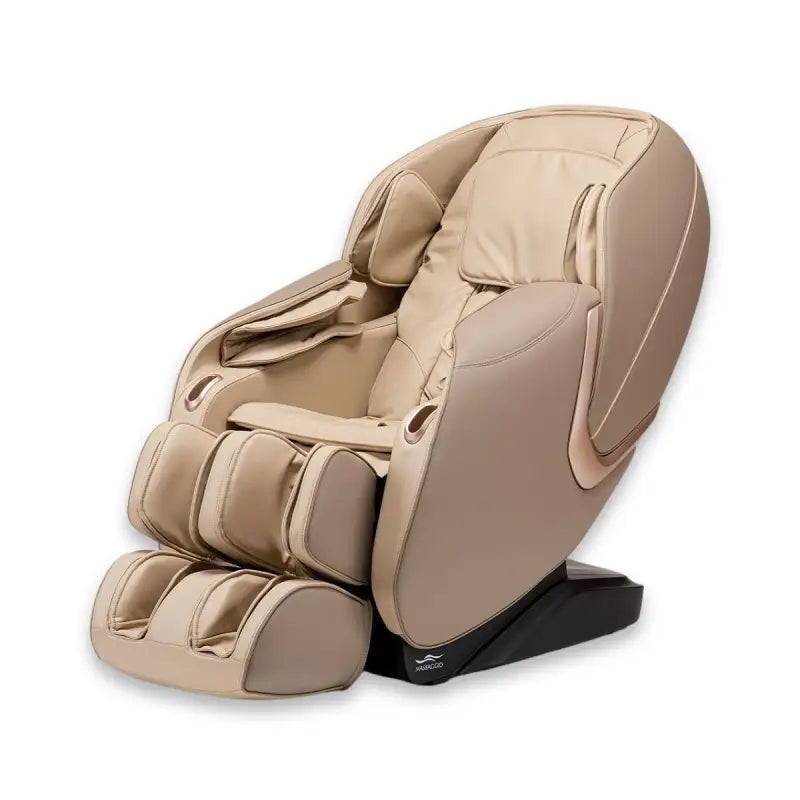 Beige leren massage stoel met ergonomisch ontwerp en subtiele aanraking in de Massaggio Eccellente 2 Pro