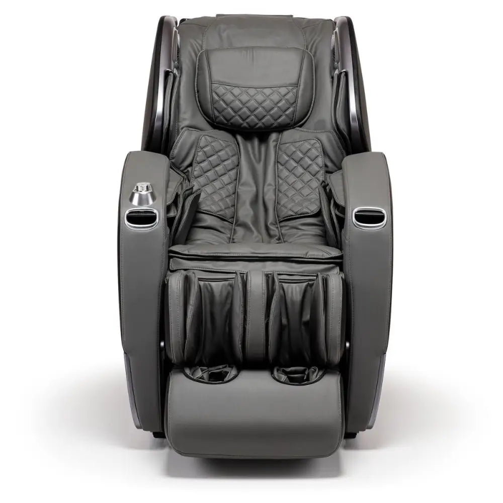 Luxueuze grijze leren massagestoel met quilted bekleding voor ultiem massaggio stravagante