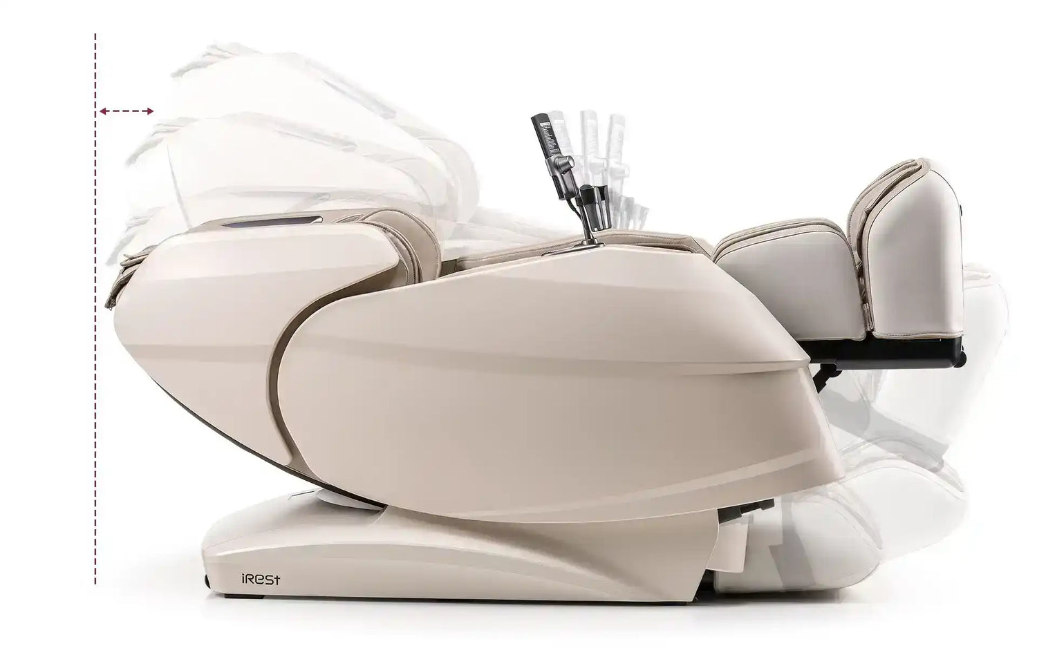 Moderne witte massagestoel met gebogen, ergonomisch ontwerp.